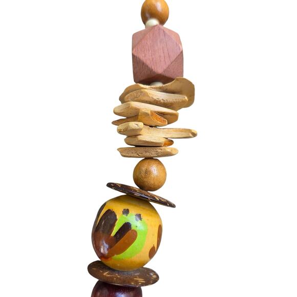 VTG 70s Boho Tribal Necklace Wood Beads Carved Elephant Pendant Earthy Artisan - Picture 6 of 14